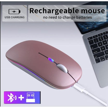 Wireless Bluetooth + 2.4G Dual-mode Ultra Thin Rechargeable LED Optical Mouse - (Rose Gold)