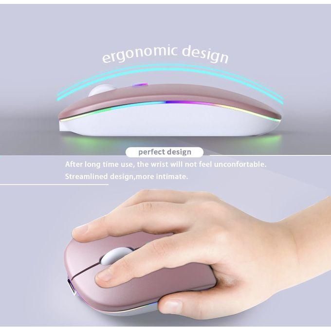 Wireless Bluetooth + 2.4G Dual-mode Ultra Thin Rechargeable LED Optical Mouse - (Rose Gold)