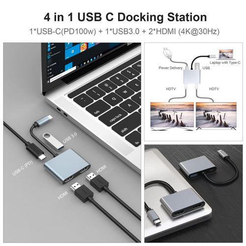 4 In 1 Type-c+HDMI+VGA+PD Charging+USB 3.0 Adapter Docking Station Hub